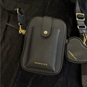 Bandolier Black Crossbody Phone Case with Gold Details